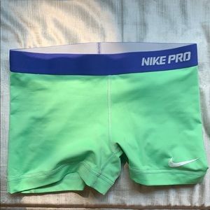 Green Nike Pro Biker Shorts